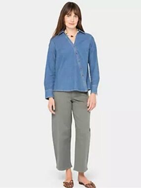 Peace Love World Wide-Leg Jeans in Olive Green
